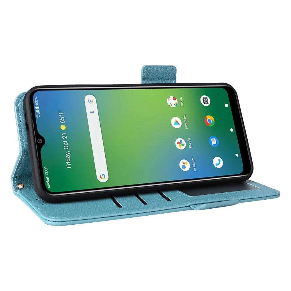 For Cricket Icon 5 / AT&T Motivate 4 Leather Case Stand Shock Absorbing Phone Cover - Baby Blue - 3