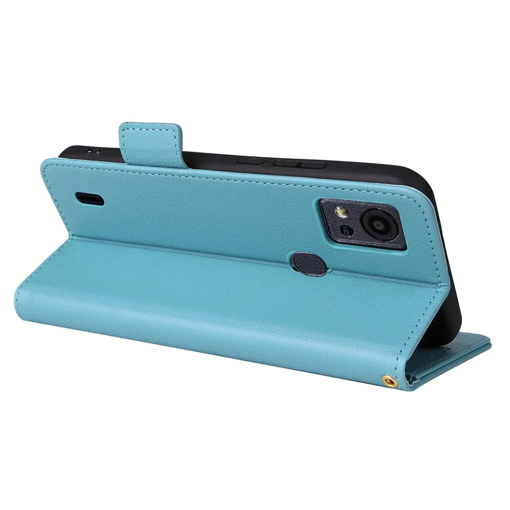 For Cricket Icon 5 / AT&T Motivate 4 Leather Case Stand Shock Absorbing Phone Cover - Baby Blue - 4