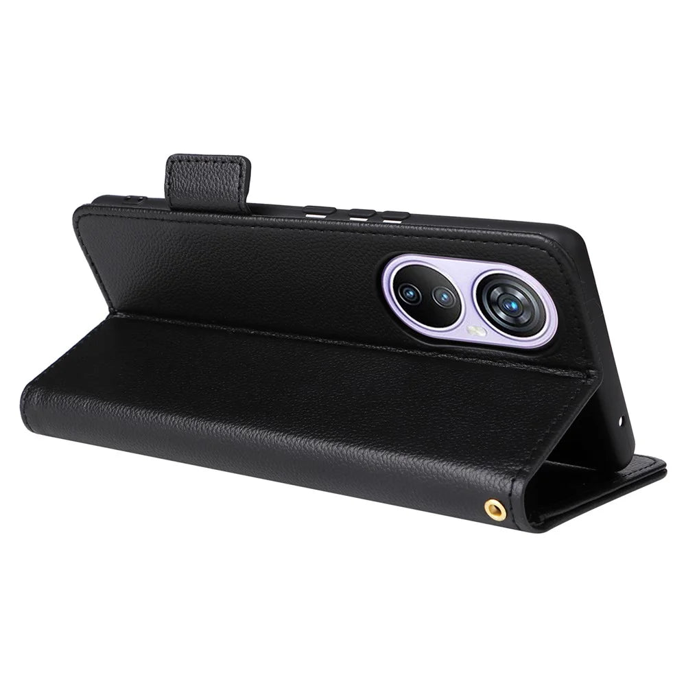 For Blackview A200 Pro Wallet Case Litchi Texture Stand Flip Phone Cover - Black - 4