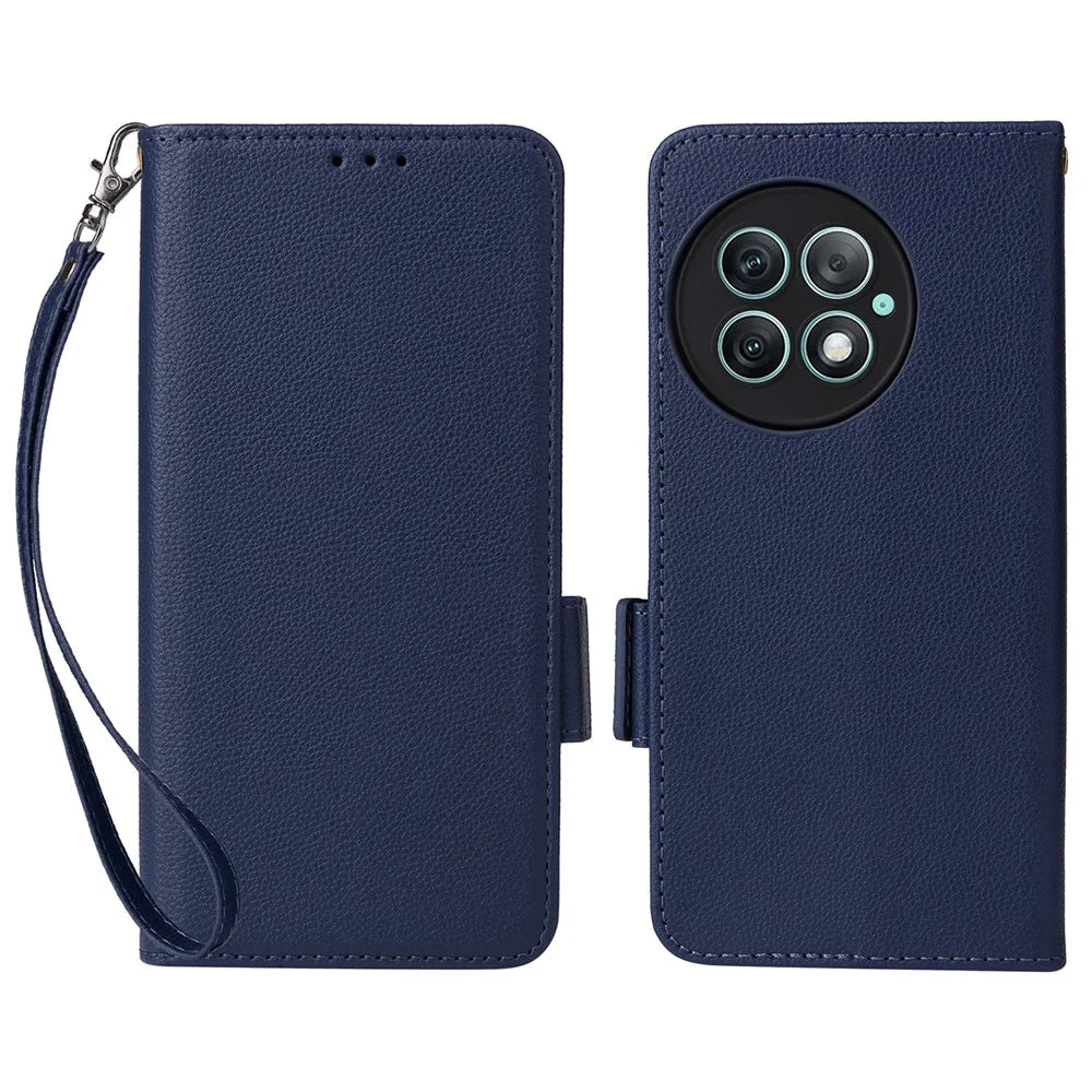 For OnePlus Ace 2 Pro 5G Phone Case PU Leather Flip Folio Wallet Cover - Dark Blue - 1