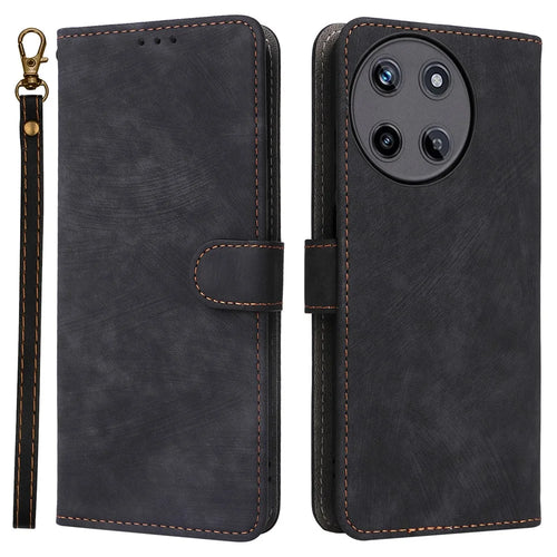 For Realme 11 4G (159.9x73.3x7.95mm) RFID Blocking Phone Case PU Leather Magnetic Flip Folio Cover - Black - 1