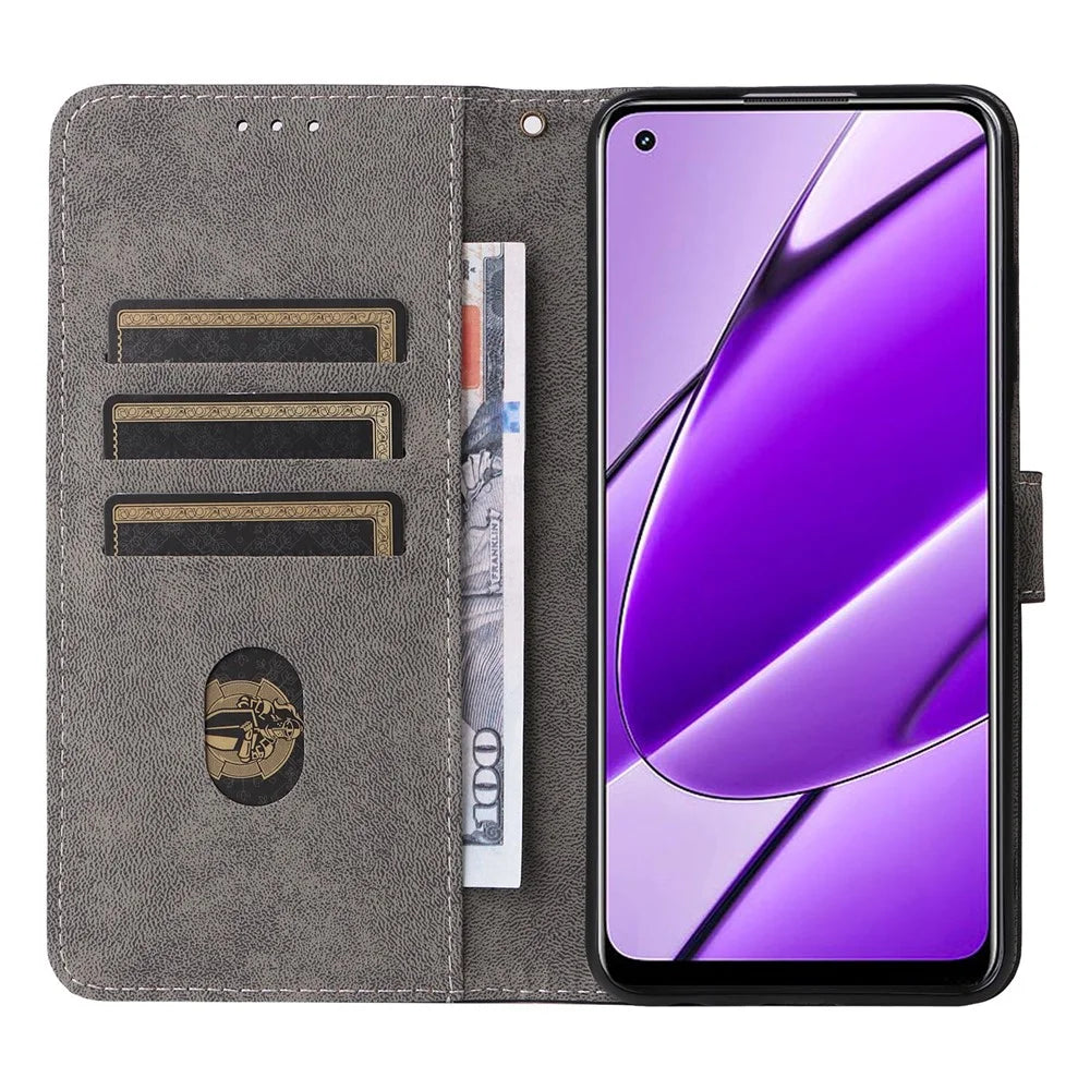 For Realme 11 4G (159.9x73.3x7.95mm) RFID Blocking Phone Case PU Leather Magnetic Flip Folio Cover - Black - 3