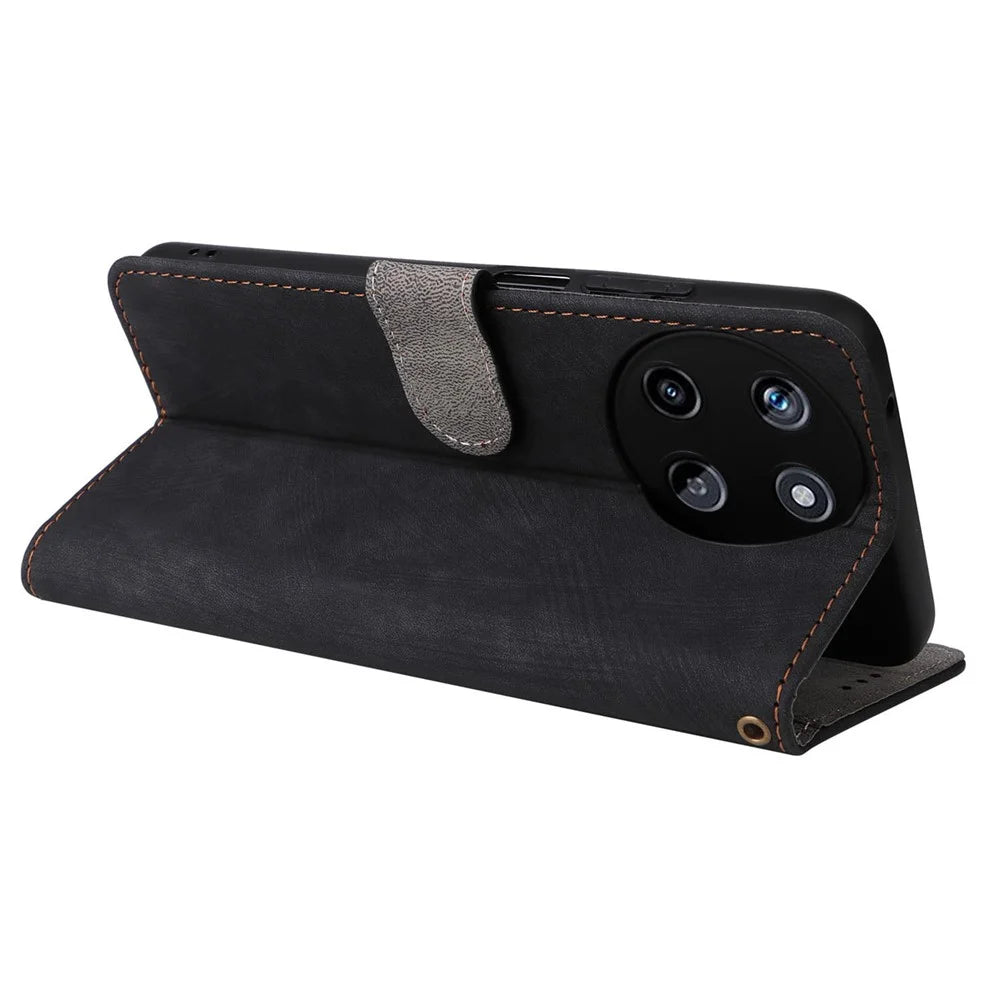 For Realme 11 4G (159.9x73.3x7.95mm) RFID Blocking Phone Case PU Leather Magnetic Flip Folio Cover - Black - 4