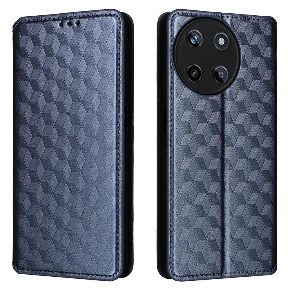 For Realme 11 4G (159.9x73.3x7.95mm) Wallet Phone Case Rhombus Pattern PU Leather Cover - Blue - 1