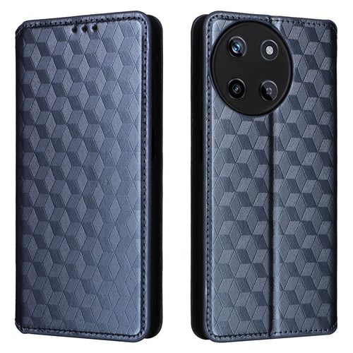 For Realme 11 4G (159.9x73.3x7.95mm) Wallet Phone Case Rhombus Pattern PU Leather Cover - Blue - 1