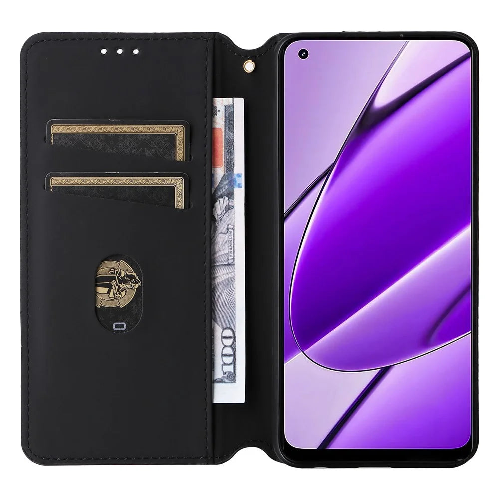 For Realme 11 4G (159.9x73.3x7.95mm) Wallet Phone Case Rhombus Pattern PU Leather Cover - Blue - 2