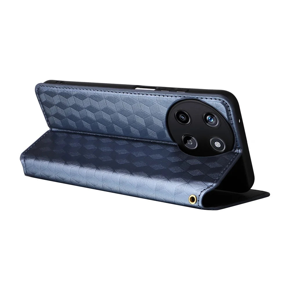 For Realme 11 4G (159.9x73.3x7.95mm) Wallet Phone Case Rhombus Pattern PU Leather Cover - Blue - 4