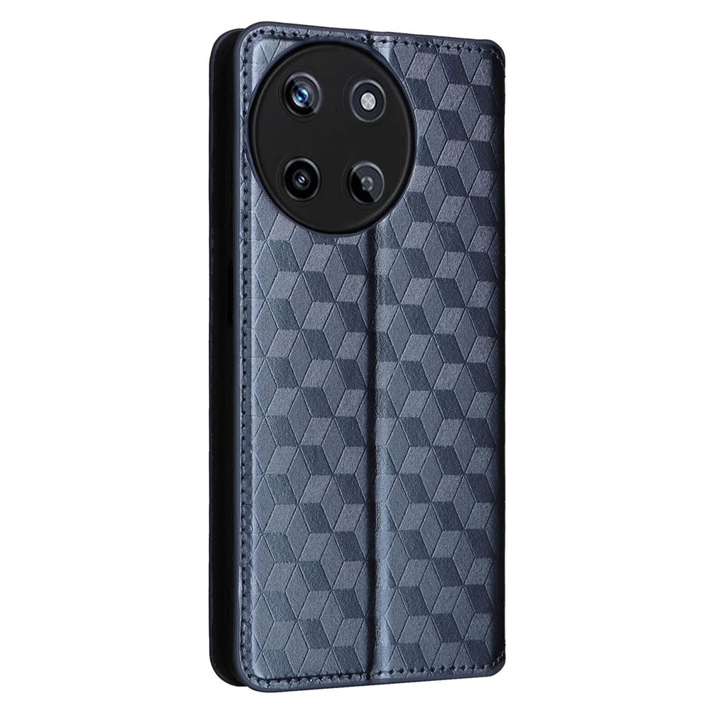 For Realme 11 4G (159.9x73.3x7.95mm) Wallet Phone Case Rhombus Pattern PU Leather Cover - Blue - 6
