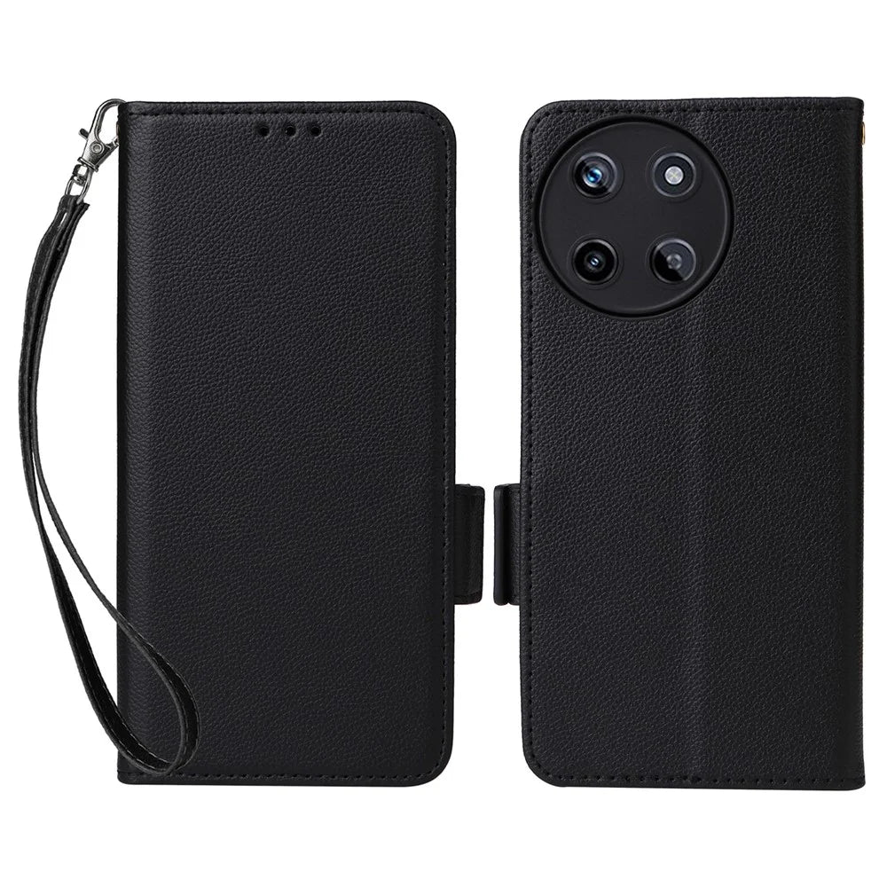 For Realme 11 4G (159.9x73.3x7.95mm) PU Leather Case Wallet Flip Protective Phone Cover - Black - 1