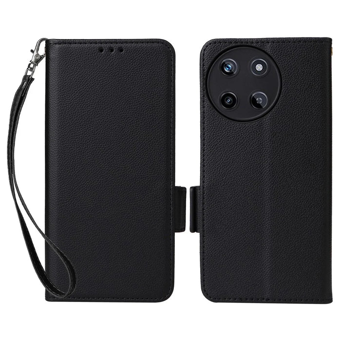 For Realme 11 4G (159.9x73.3x7.95mm) PU Leather Case Wallet Flip Protective Phone Cover - Black - 1
