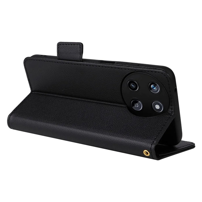 For Realme 11 4G (159.9x73.3x7.95mm) PU Leather Case Wallet Flip Protective Phone Cover - Black - 4