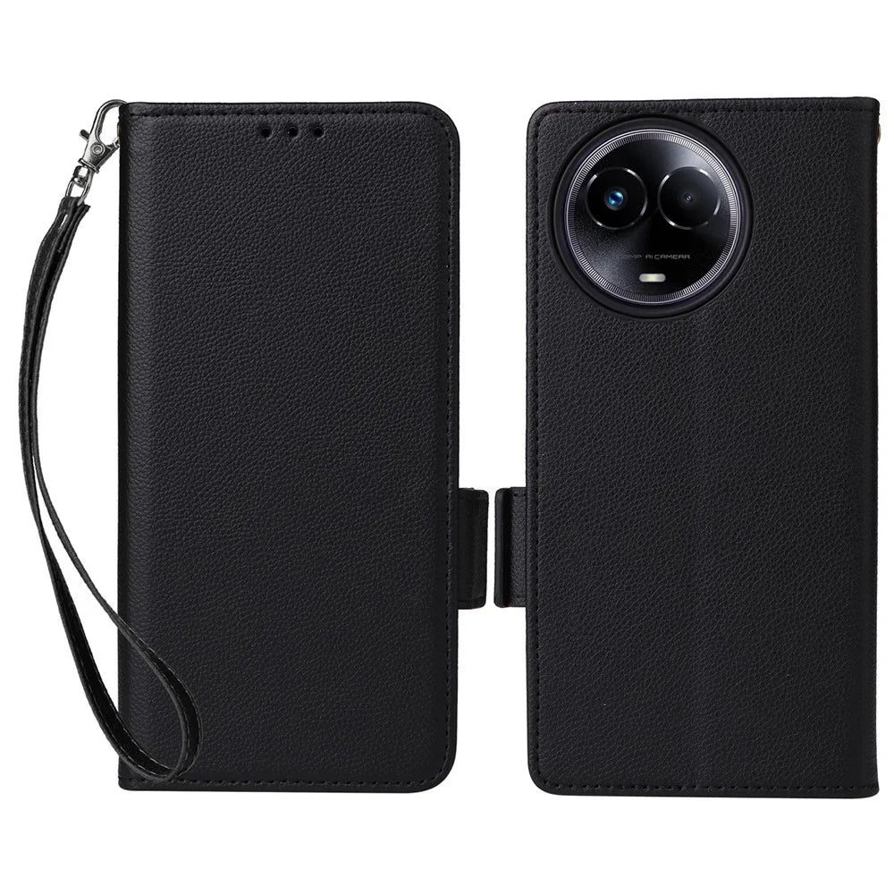 For Realme 11 5G (Global) / 11x 5G Phone Case Wallet Stand Feature PU Leather Cover - Black - 1