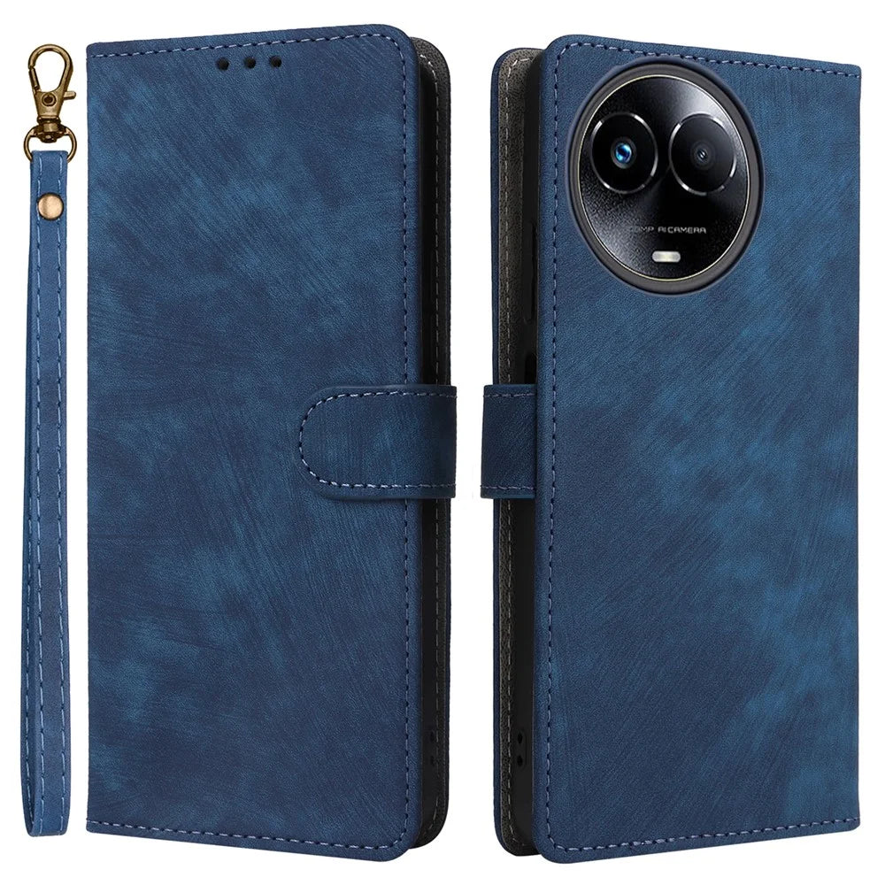For Realme 11 5G (Global) / 11x 5G Leather Case RFID Blocking Stand Magnetic Closure Phone Cover - Blue - 1
