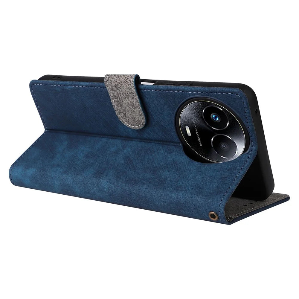 For Realme 11 5G (Global) / 11x 5G Leather Case RFID Blocking Stand Magnetic Closure Phone Cover - Blue - 4