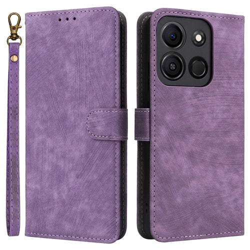 For itel A05s A663L Leather Wallet Case RFID Blocking Stand Flip Phone Cover - Purple - 1