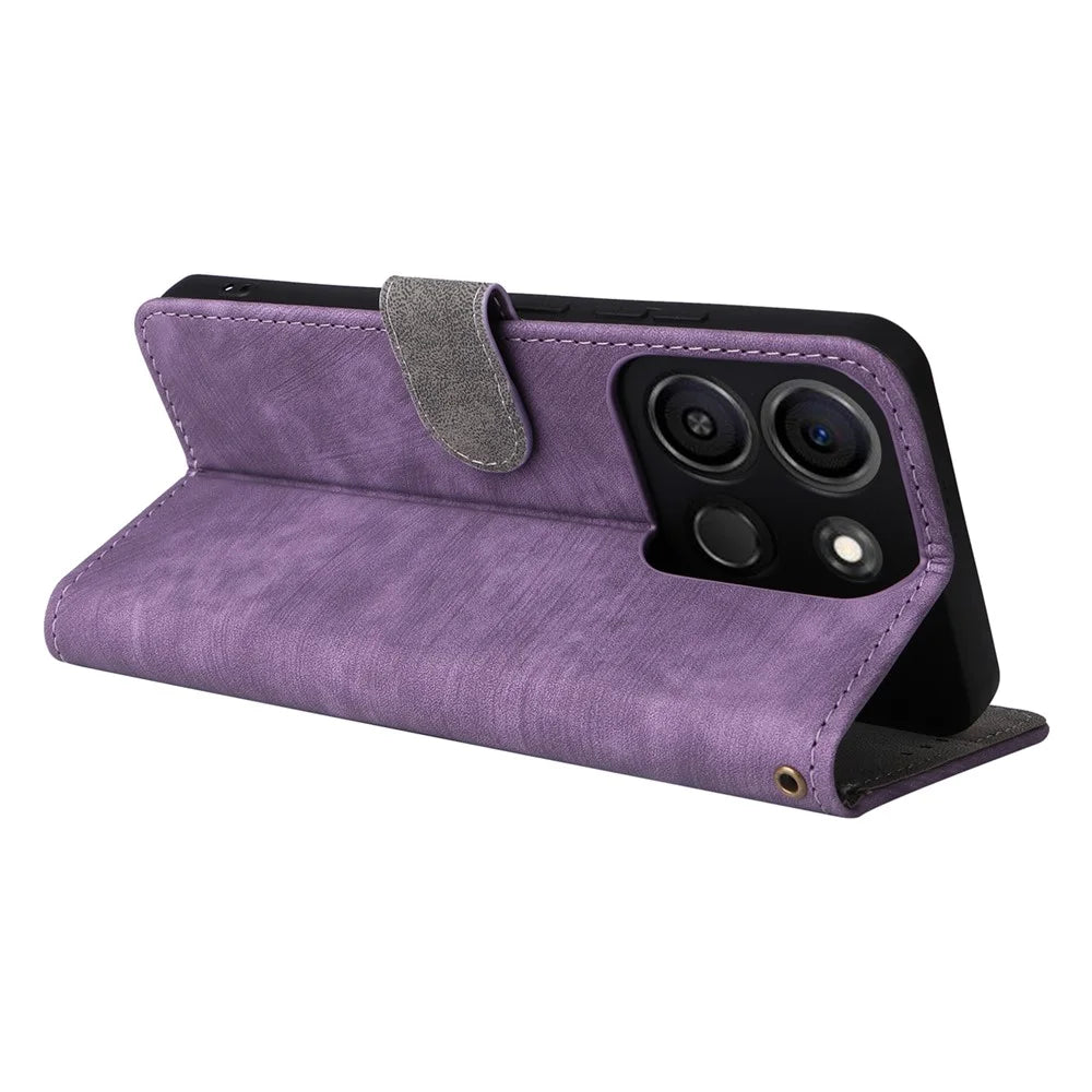 For itel A05s A663L Leather Wallet Case RFID Blocking Stand Flip Phone Cover - Purple - 4