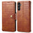 For Samsung Galaxy S24 Case Leather Crocodile Texture Phone Stand Cover - Brown - 1