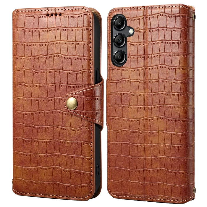 For Samsung Galaxy S24 Case Leather Crocodile Texture Phone Stand Cover - Brown - 1
