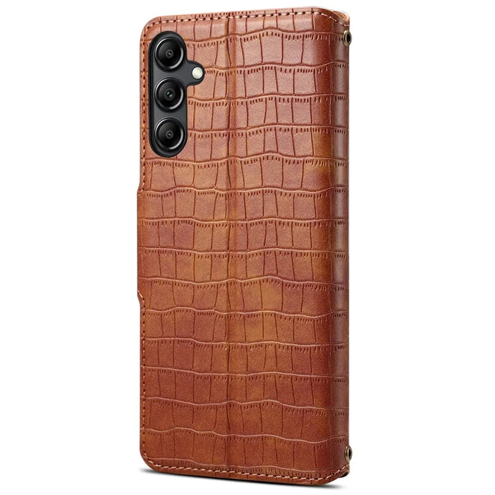 For Samsung Galaxy S24 Case Leather Crocodile Texture Phone Stand Cover - Brown - 6