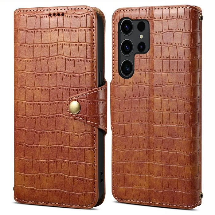 For Samsung Galaxy S24 Ultra Cell Phone Case Drop-proof Crocodile Texture Cover - Brown - 1