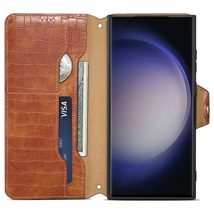 For Samsung Galaxy S24 Ultra Cell Phone Case Drop-proof Crocodile Texture Cover - Brown - 2