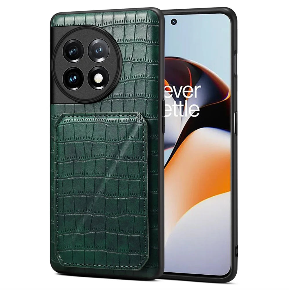 For OnePlus 11R 5G / Ace 2 5G Cell Phone Cases Leather+PC+TPU Shell with Hidden Card Slot - Green - 1