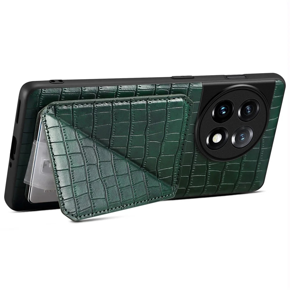 For OnePlus 11R 5G / Ace 2 5G Cell Phone Cases Leather+PC+TPU Shell with Hidden Card Slot - Green - 3