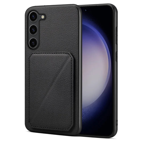 For Samsung Galaxy S24 Cell Phone Case Leather+PC+TPU Back Cover with Hidden Card Holder - Black - 1