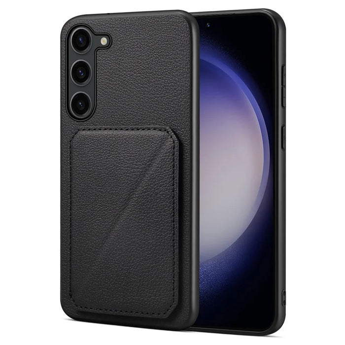 For Samsung Galaxy S24 Cell Phone Case Leather+PC+TPU Back Cover with Hidden Card Holder - Black - 1