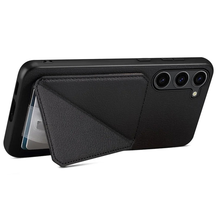 For Samsung Galaxy S24 Cell Phone Case Leather+PC+TPU Back Cover with Hidden Card Holder - Black - 3
