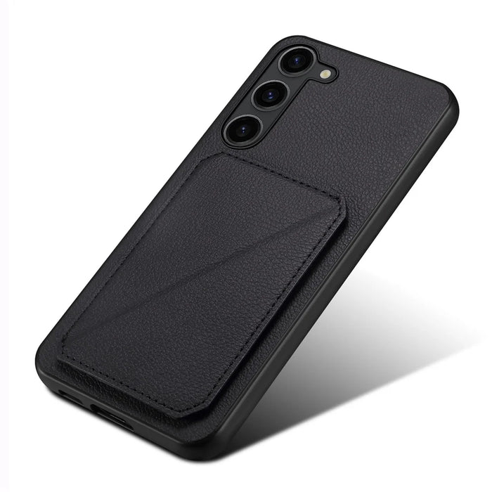 For Samsung Galaxy S24 Cell Phone Case Leather+PC+TPU Back Cover with Hidden Card Holder - Black - 6
