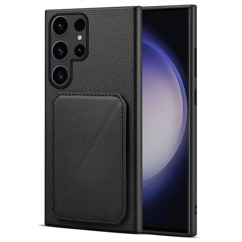 For Samsung Galaxy S24 Ultra Cell Phone Case Leather+PC+TPU Card Holder Anti-drop Cover - Black - 1