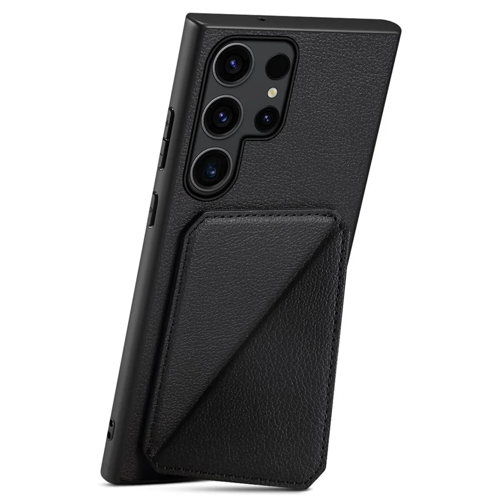 For Samsung Galaxy S24 Ultra Cell Phone Case Leather+PC+TPU Card Holder Anti-drop Cover - Black - 2