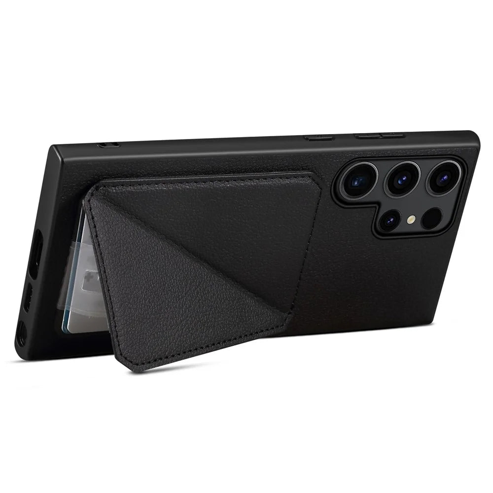For Samsung Galaxy S24 Ultra Cell Phone Case Leather+PC+TPU Card Holder Anti-drop Cover - Black - 3