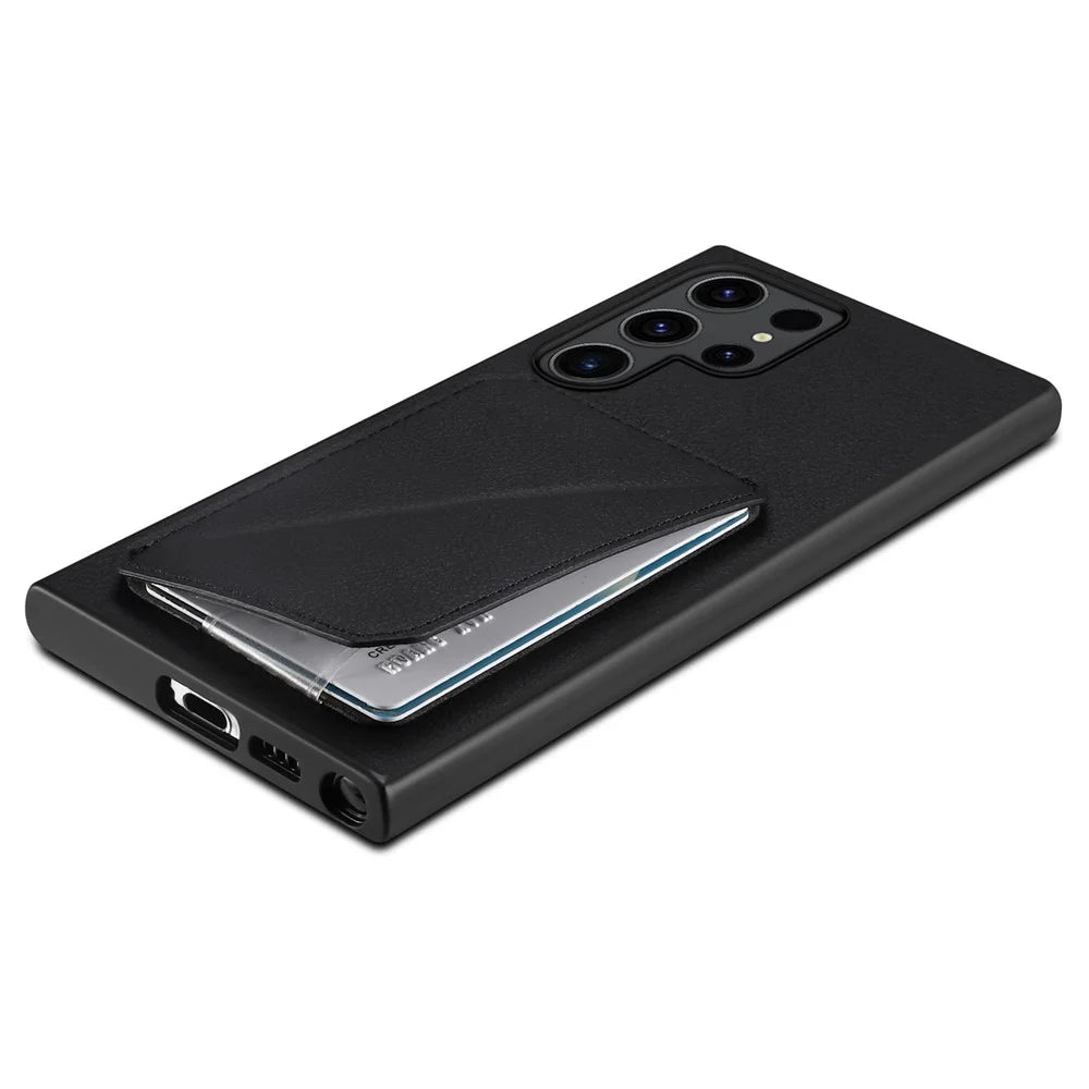 For Samsung Galaxy S24 Ultra Cell Phone Case Leather+PC+TPU Card Holder Anti-drop Cover - Black - 4