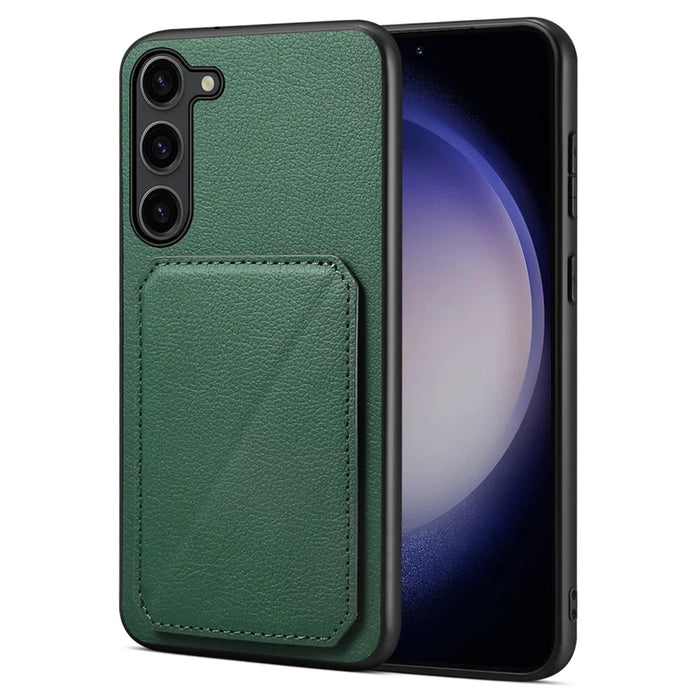 For Samsung Galaxy S24+ Cover Card Holder Kickstand Leather+PC+TPU Cell Phone Case - Green - 1