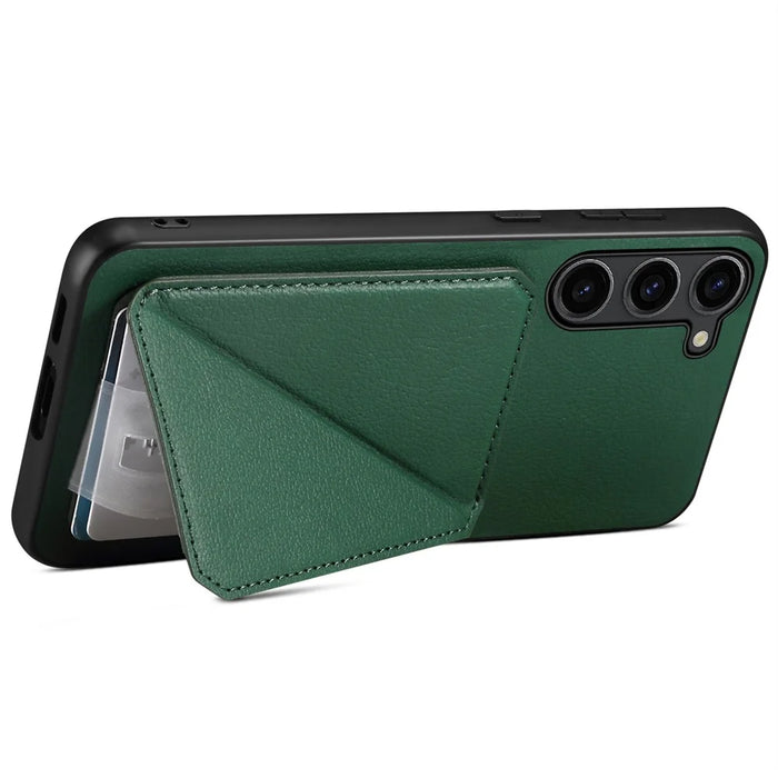 For Samsung Galaxy S24+ Cover Card Holder Kickstand Leather+PC+TPU Cell Phone Case - Green - 3