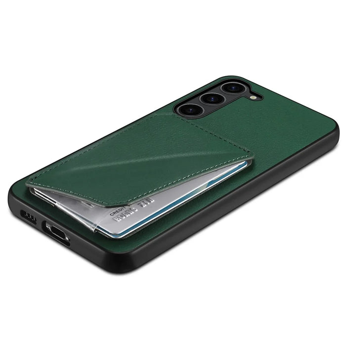 For Samsung Galaxy S24+ Cover Card Holder Kickstand Leather+PC+TPU Cell Phone Case - Green - 4