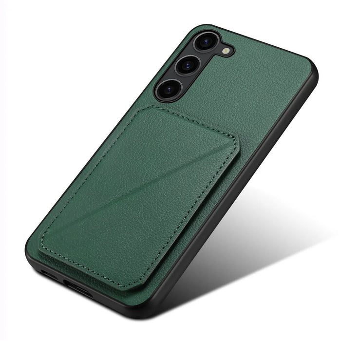 For Samsung Galaxy S24+ Cover Card Holder Kickstand Leather+PC+TPU Cell Phone Case - Green - 6