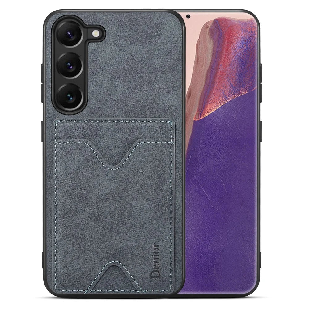 DENIOR For Samsung Galaxy S24 Celll Phone Case Card Holder Kickstand Back Cover - Grey - 1