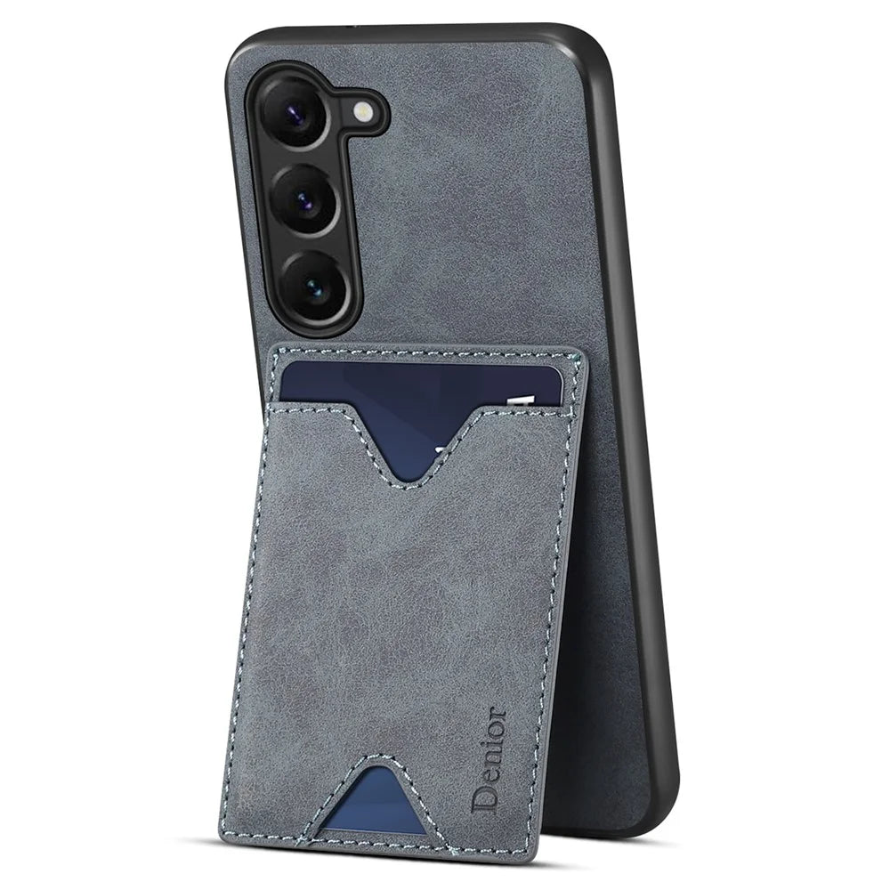 DENIOR For Samsung Galaxy S24 Celll Phone Case Card Holder Kickstand Back Cover - Grey - 2