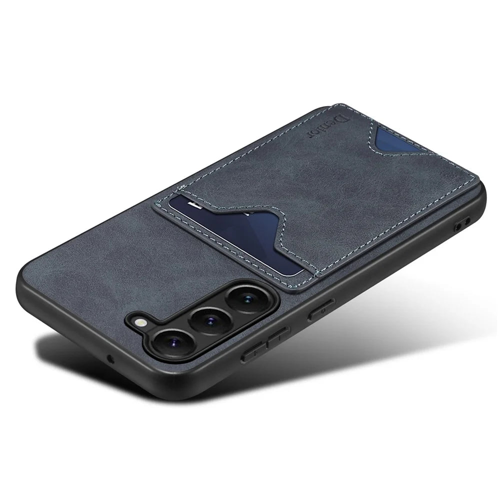 DENIOR For Samsung Galaxy S24 Celll Phone Case Card Holder Kickstand Back Cover - Grey - 4