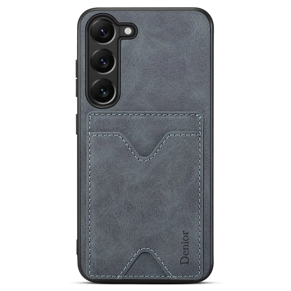 DENIOR For Samsung Galaxy S24 Celll Phone Case Card Holder Kickstand Back Cover - Grey - 6