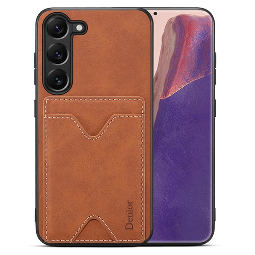 DENIOR For Samsung Galaxy S24+ Case Shockproof Leather+TPU Phone Cover with Card Slot - Brown - 1