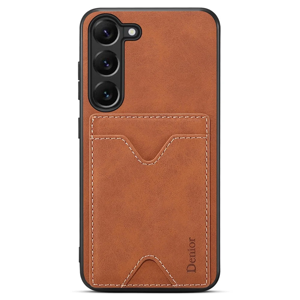 DENIOR For Samsung Galaxy S24+ Case Shockproof Leather+TPU Phone Cover with Card Slot - Brown - 7