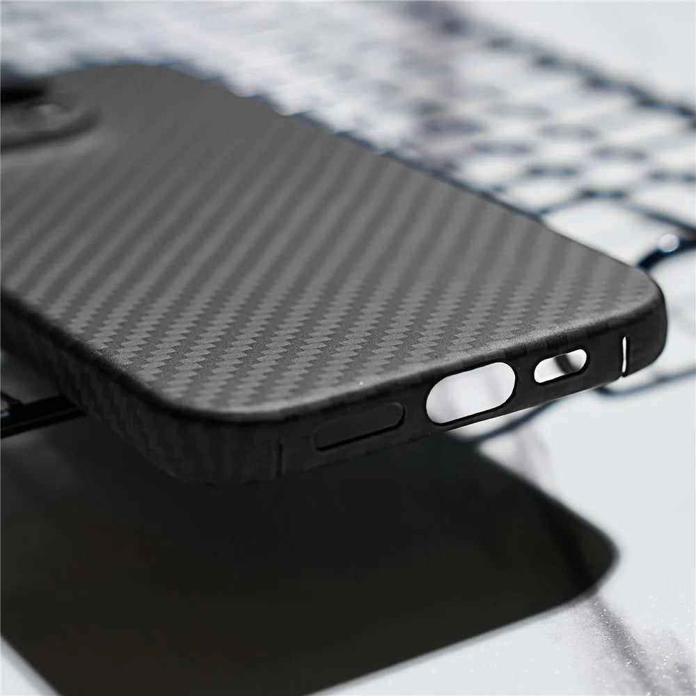 For iPhone 15 Pro Cover 1500D Coarse Texture Aramid Fiber Precise Cutout Phone Protective Shell - Matte Black - 7