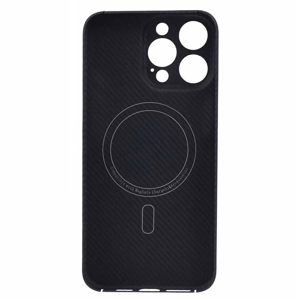 For iPhone 15 Pro Max Cell Phone Cases Carbon Fiber Texture Aramid Fiber Magnetic Cover - Matte Black - 4