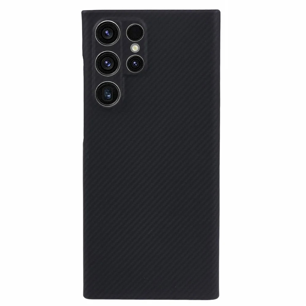 For Samsung Galaxy S22 Ultra 5G Cell Phone Case Black Fine Stripe Aramid Fiber Cover (Precise Lens Cutout) - 1