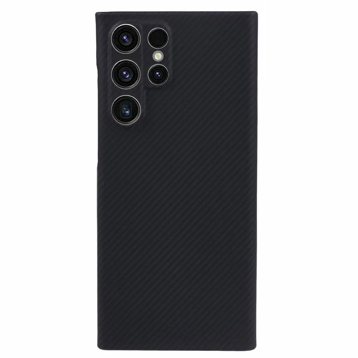 For Samsung Galaxy S22 Ultra 5G Cell Phone Case Black Fine Stripe Aramid Fiber Cover (Precise Lens Cutout) - 1