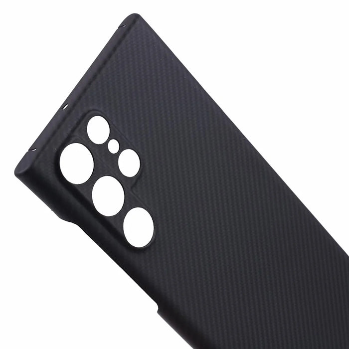 For Samsung Galaxy S22 Ultra 5G Cell Phone Case Black Fine Stripe Aramid Fiber Cover (Precise Lens Cutout) - 6